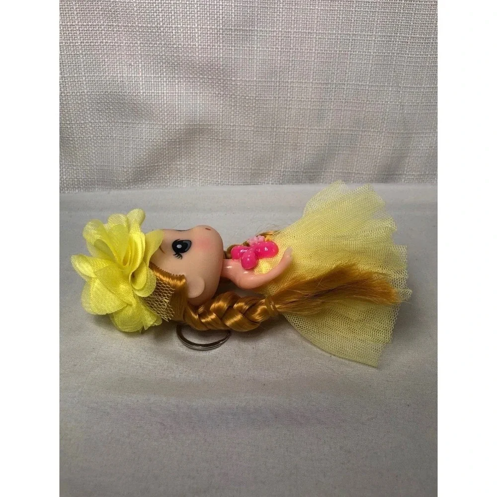 Miniature Doll Keychain Yellow Tulle Dress Braided Ginger Hair Collectible 5in